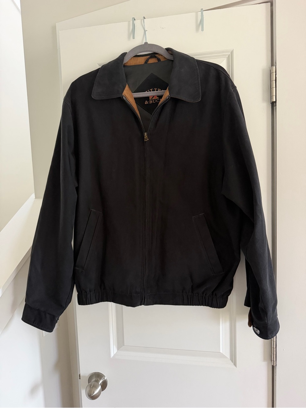 Cutter & Buck Black Bomber Jacket with Tan Inner Collar